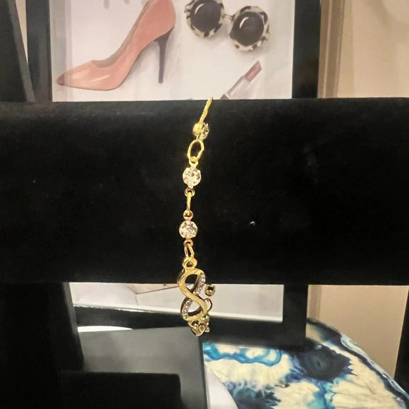 Infinity gold plated bracelet with Cubic Zirconia stones, adjustable NIB - Picture 3 of 7